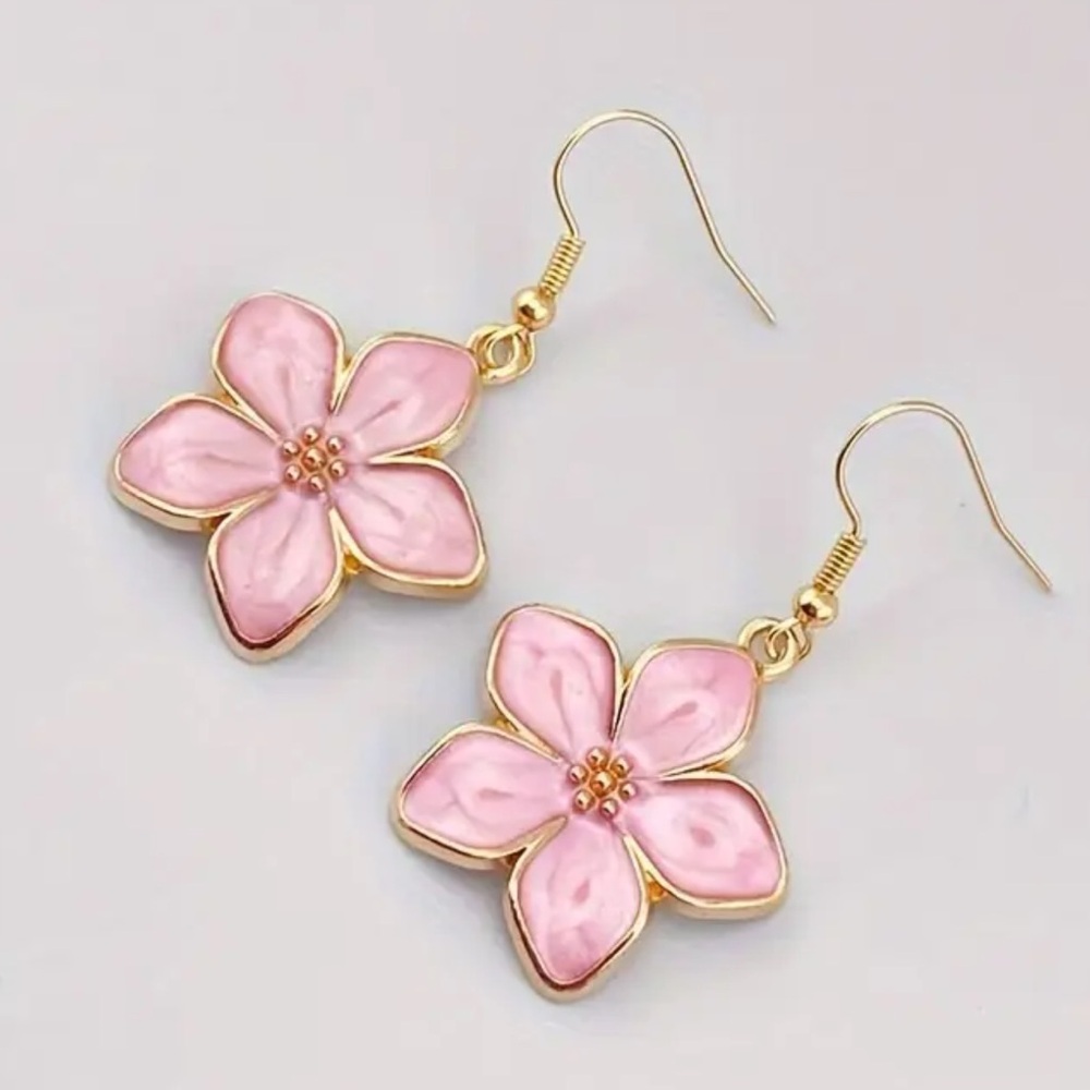 🌸Pink Enamel Flower Earrings - Picture 5 of 9